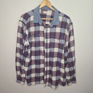 PacSun Men’s XL Multi-Color Plaid Flannel Button Down Shirt Pockets Frayed Hem